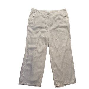 Chicos Linen Pants Womens L Beige Wide Leg Button Pull On Old Money Preppy Coast